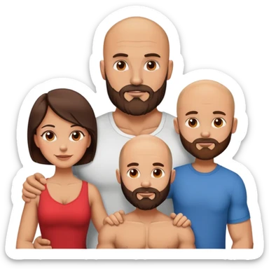 Muscular Bald man with a beard in love with his hot brunette wife and 3 sons sticker