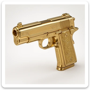 a golden gun, stylized and luxurious, in gold objects style sticker