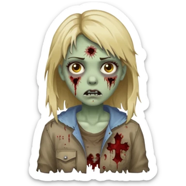 Create a zombie girl with dark hair and medium blonde highlights.  sticker