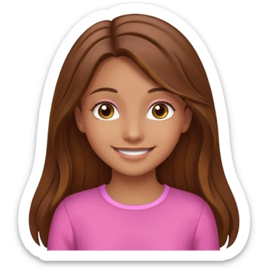 Tan skinned girl with long, brown hair,  hazel colored eyes and in a pink outfit. sticker