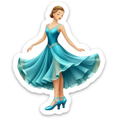  Icon for Ballroom Dance: elegant dance shoes, a flowing ballroom dress and a dance floor with soft lighting. The icon should capture the grace, elegance, and style of ballroom dancing. Transparent background. sticker