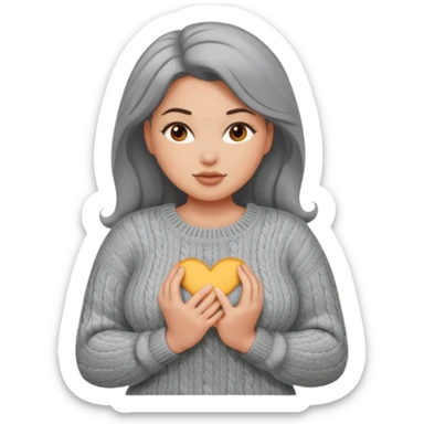 Design a woman’s grey sweater for a seductive voluptuous woman with brown wavy hair. Only design the sweater. Remove the woman sticker