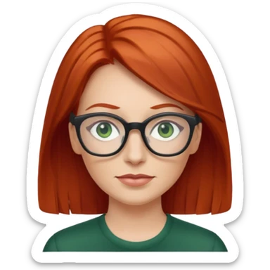 create white woman with midback length red hair with green eyes and glass, age 35 sticker