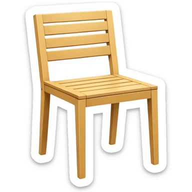 style wooden chair made of light brown wood with a yellowish tone. The design should match the reference image — modern and geometric with a solid, squared frame and slatted backrest and seat. Clean lines, minimalistic style, soft shading, and no background. sticker