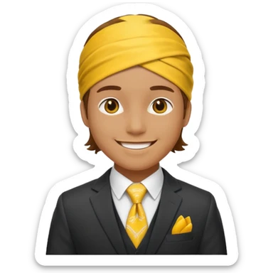 Character wearing yellow bandana and a suit sticker