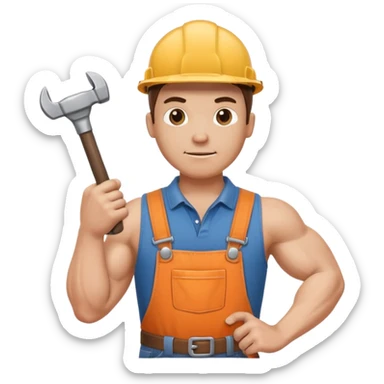 a handyman holding a wrench in this right hand and a hammer in his left hand sticker