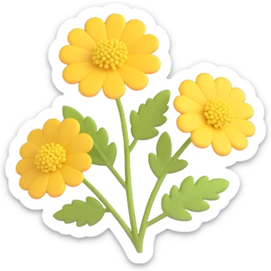 3D iOS cartoon style illustration of a yarrow (тысячилистник) flower, with a voluminous, soft, and playful look. Emphasize rounded, dimensional shapes and bright colors typical of iOS emojis, keeping it natural and expressive without any smiles or faces or anthropomorphic features. sticker