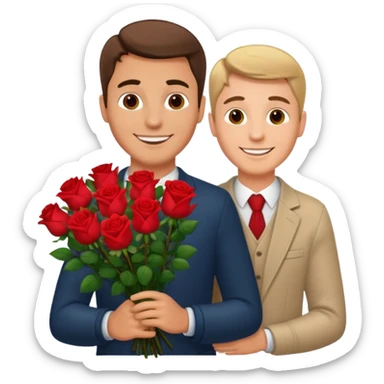 Un homme blanc brun qui donne un bouquet de roses sticker