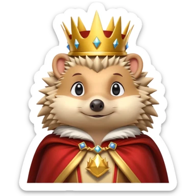 king hedgehog portrait, head and shoulders only, wearing a small golden crown, royal cape collar, proud confident expression, cute spiky fur details, fantasy royal vibe, 3D cartoon, mobile game icon style, clean background, no text, no watermark
 sticker