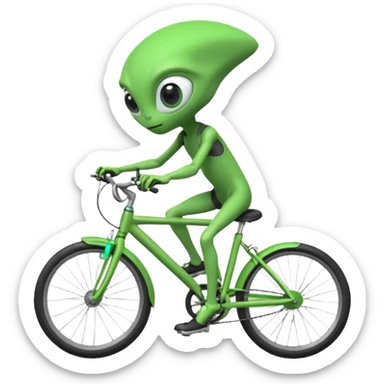 alien riding a bicycle, cute extraterrestrial character, casual cycling pose, big curious eyes, futuristic yet playful vibe, 3D cartoon, mobile game icon style, clean background, no text, no watermark
 sticker