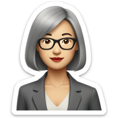 40's Asian woman with red glasses and straight medium lengthhair sticker