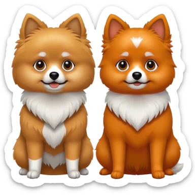 TWO POMERANIANS STANDING NEXT TO EACH OTHER. GIRL WHITE WITH ORANGE PATCHES AND BOY ALL BLACK WITH WHITE ON SNOUT AND CHEST . EMOJI DOGS. sticker