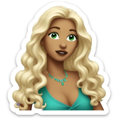 woman with long curled hair and blu-green eyes blowing kiss sticker