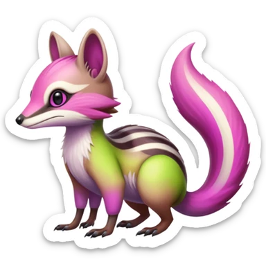 Iridescent Neon Lime-Green-Magenta-gradients Minccino-Numbat-Sergal-fusion-hybrid-animal-creature, full body sticker