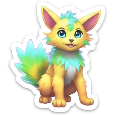 Anthro Fluffy Cool Cute Magical Elemental Shiny Colorful Neon Vibrant Colors Sparkle Kemono-style Chibi Fantasy-Animal-Fakémon-Pokémon-Hybrid Fur Sona Aesthetic Full Body sticker