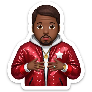 Big Boi from Outkast with dark brown hair, red sequin outfit sticker