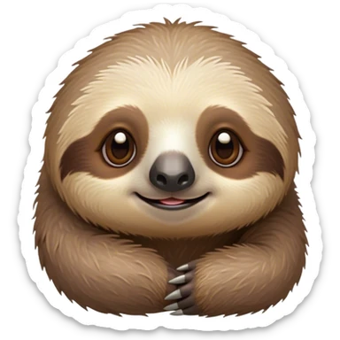 Cinematic Cute Sloth Portrait Emoji, Head tilted playfully and inquisitively, with a delightfully relaxed expression accented by a soft, fuzzy Fur and round, sparkling eyes filled with charm, Simplified yet irresistibly adorable features, highly detailed, glowing with a warm, gentle glow, high shine, affectionate and laid-back, stylized with a touch of whimsical laziness, bright and endearing, soft glowing outline, capturing the essence of a mischievous yet loving sloth that seems as if it could slowly dangle out of the screen into your arms! sticker