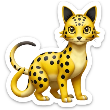 Golden-mustard-beige-yellow-gradients-colored, with black leopard-rosette-spots, scaley Bastet-Liepard-Noibat-Gatomon-Garchomp-Digimon-Fakémon-Pokémon-creature (full body) sticker