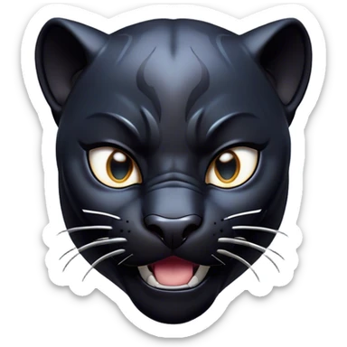 Cinematic Comical black Panther Portrait Emoji, Head tilted dramatically with an exaggeratedly shocked expression, featuring a sleek, muscular body with wide, comically expressive eyes full of humorous disbelief, Simplified yet hilariously expressive features, highly detailed, glowing with a slightly sassy dark glow, high shine, dramatic yet playful, stylized with an air of quirky feline attitude, soft glowing outline, capturing the essence of a meme-worthy black Panther that looks ready to side-eye its way into viral fame! sticker