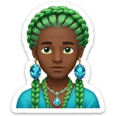 gem lover man with gem accessories excessive amount very big gem earrings green braided hair and blue diamonds  sticker