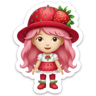 Strawberry shortcake human girl full body and legs with a strawberry hat on her hair without a cake sticker