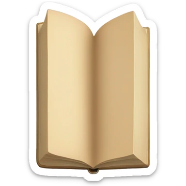 An open, hardcover book, depicted with a beige cover. Commonly used for various content concerning reading, writing, learning, and schooling. sticker