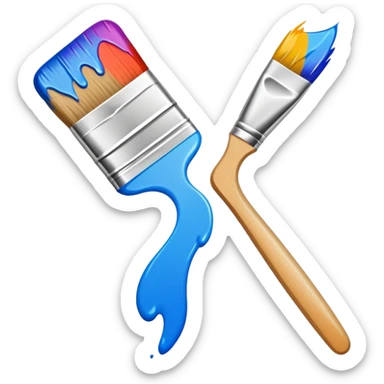 A flat-style illustration of a paintbrush with a colorful stroke trailing behind it. sticker