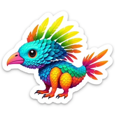 Tropical futuristic lush warm-colored modern colorful neon-colored Fakémon-Trico-creature sticker