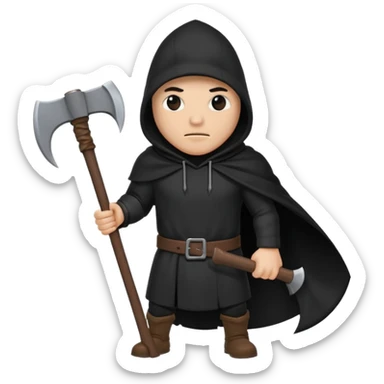 an executioner with a black hood/ sheet on his face so we can't see his face and a big axe in his hand sticker