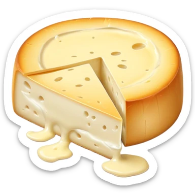 cinematic-realistic-brie-cheese-emoji,-featuring-a-creamy gooey center,-soft-ripened-cheese-with-a-delicate white rind-rendered-with-lifelike-detail-and-inviting,-natural-lightingwith a slide showing the gooey center sticker