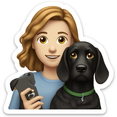 23 year old white girl with brown hair in the park with his black dog showing dog content in her iPhone sticker