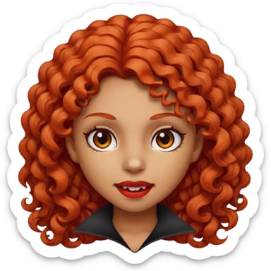 emoji de vampira menina com cabelo cacheado ruivo com pele morena clara e olhos pretos sticker
