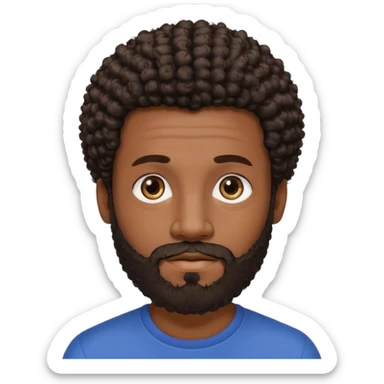 Dark brown skin man with beard and a tiny curly  Afro fade with dark dark brown eyes - beard should be a bit lighter . Not as much hair  sticker