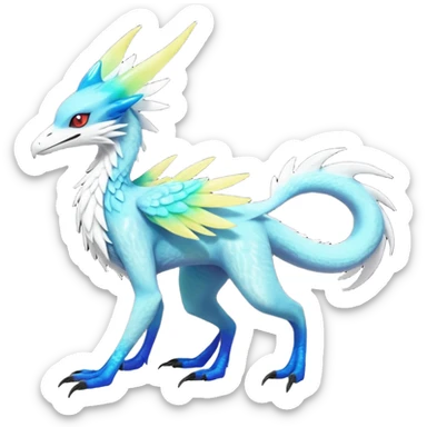 Colorful scaly flurry colorful iridescent shiny bioluminescent translucent luminescent neon pastel edgy cool bright pale dark edgy Latias-Sergal-Vernid-Lombax-Renamon-Zeraora-Bastet-Fakémon-hybrid-fusion-creature, full body sticker