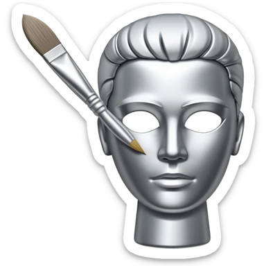 A paintbrush that transforms into a human metal silver silhouette sculpture emblem, symbol of artistic identity, with a highly polished silver metallic finish sticker