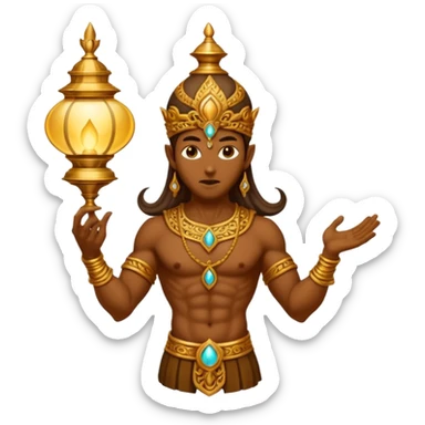 mystical fantasy illustration of a powerful jinn emerging from an ancient golden lamp.  sticker