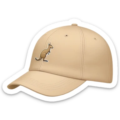 Profile view of a beige Kangol cap with classic baseball cap shape, kangaroo logo visible on the side, simple clean design, iOS emoji style sticker
