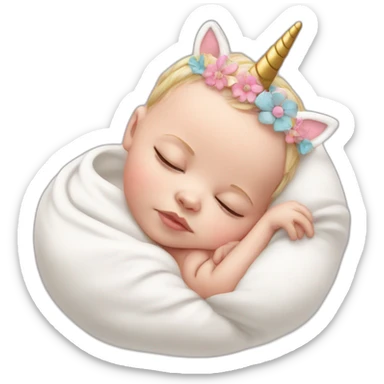 Sleeping white Newborn with unicorn headband sticker