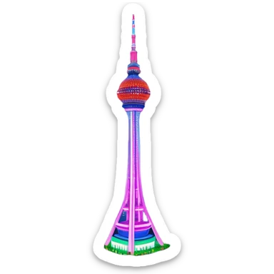 N Seoul Tower – Cinematic Realistic N Seoul Tower, depicted as a sleek modern tower illuminated against a vibrant cityscape at night, with reflective glass and dynamic neon lighting, rendered with intricate architectural detail and a futuristic urban glow. sticker