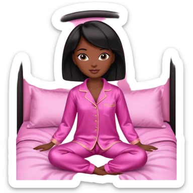Dark skin Black barbie, short  black bob  hair, pink pajamas in bed  sticker
