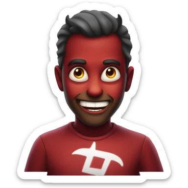 Devil emoji with smug grin of 3 years old who know what he did sticker