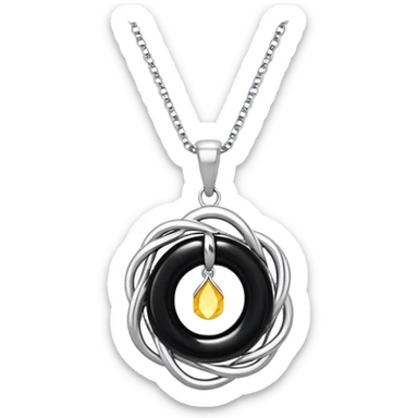 polished onyx pendant radiating a soft glow, silver chain dynamically twisting to represent resilience sticker