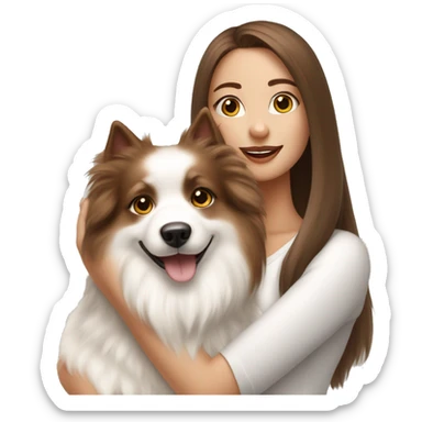 beautiful girl with brown hair with her cream white spitz dog sticker