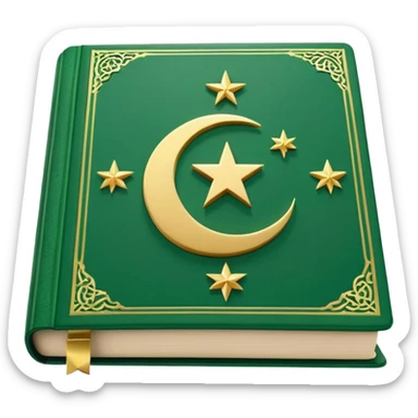 Closed Quran with the Islamic Symbol on it (moon and star) green from left to right sticker