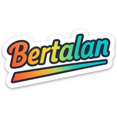modern colorful gradient font with dark outline, dynamic slanted or partial underline, text 'Bertalan', transparent background, in the style of reference patterns sticker