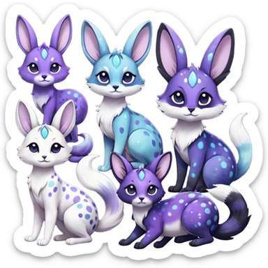 Colorful black-violet-indigo-purple-gradients nebulae nebula starry galactical shiny white-stars-spotted glorious iridescent divine exotic cute cool beautiful realistic Meloetta-caracal-civet-sergal-bunny-oncilla-animal-Fakémon-hybrid-fursona (full body) sticker