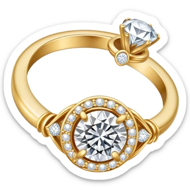 Create a bright and detailed icon representing jewelry art and the craft of making jewelry. The design should feature elements like a sparkling diamond, a gold ring, a jeweler’s tools (such as pliers and a workbench), and some delicate detailing that conveys craftsmanship and luxury. The icon should be clean, vibrant, and visually striking, with a balance of sophistication and creativity. sticker