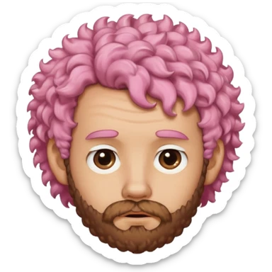 A light-skinned man with short fluffy pink curls and a neatly trimmed brown beard, with a slightly uneasy expression. sticker