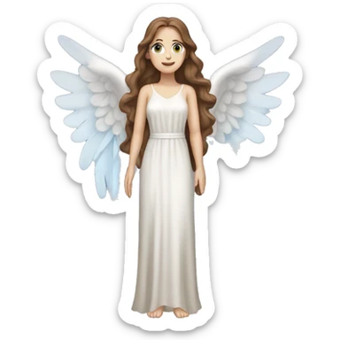 Full length white woman with brown hair dressed as a beautiful angel with wings and a long flowy dress and blue eyes sticker