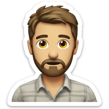 upset man with a beard and short scruffy brown hair wearing a buttoned shirt sticker